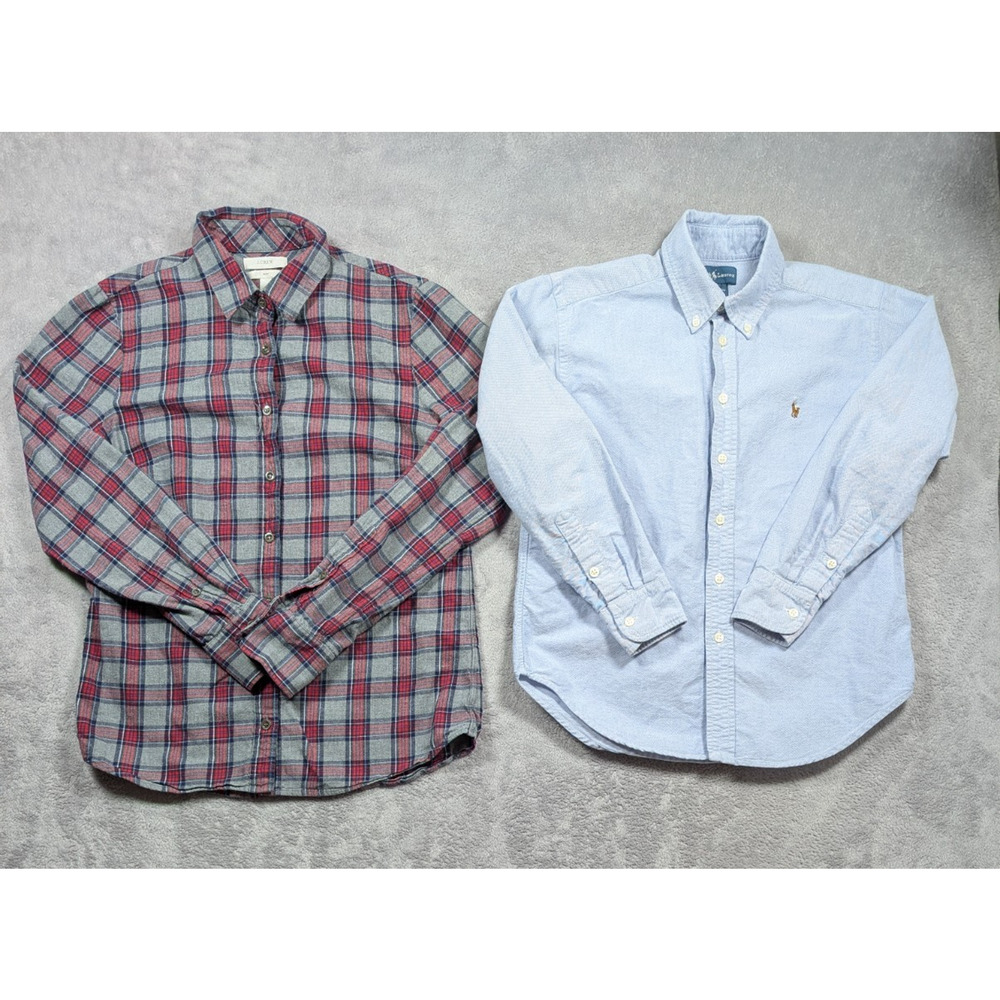 Ralph Lauren J Crew Button Front Shirt Youth Size 12 Medium Lot Of 2 Casual